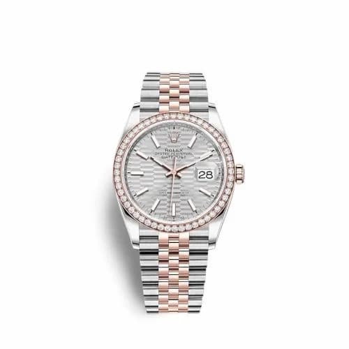 Rolex Datejust 36 Stainless Steel / Everose / Diamond / Silver - Fluted / Jubilee 126281RBR-0021 — фото часов Rolex Datejust 36 Stainless Steel / Everose / Diamond / Silver - Fluted / Jubilee 126281RBR-0021 — фото часов