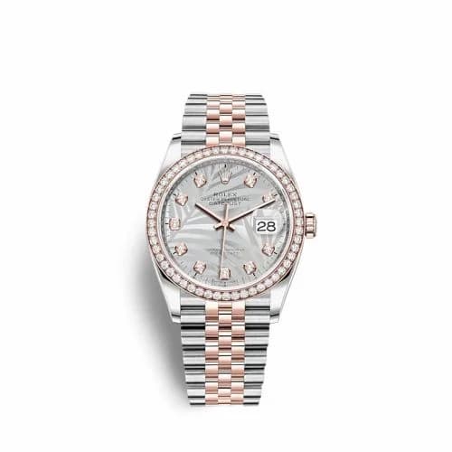Rolex Datejust 36 Stainless Steel / Everose / Diamond / Silver - Palm - Diamond / Jubilee 126281RBR-0025 — фото часов Rolex Datejust 36 Stainless Steel / Everose / Diamond / Silver - Palm - Diamond / Jubilee 126281RBR-0025 — фото часов