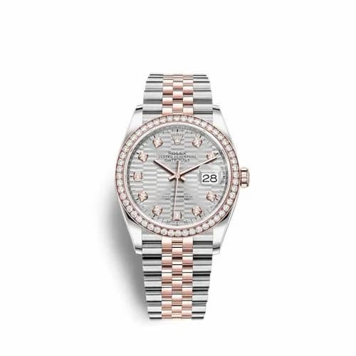 Rolex Datejust 36 Stainless Steel / Everose / Diamond / Silver - Fluted - Diamond / Jubilee 126281RBR-0027 — фото часов Rolex Datejust 36 Stainless Steel / Everose / Diamond / Silver - Fluted - Diamond / Jubilee 126281RBR-0027 — фото часов