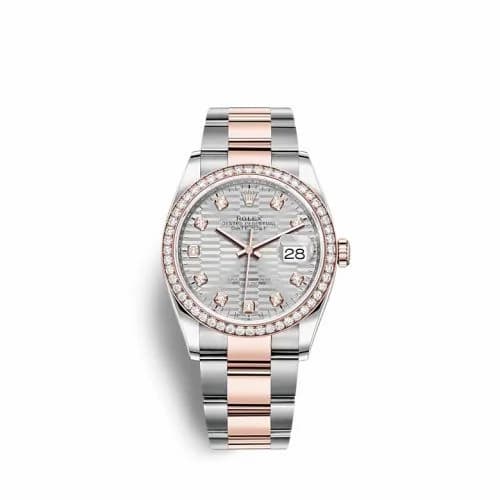 Rolex Datejust 36 Stainless Steel / Everose / Diamond / Silver - Fluted - Diamond / Oyster 126281RBR-0028 — фото часов Rolex Datejust 36 Stainless Steel / Everose / Diamond / Silver - Fluted - Diamond / Oyster 126281RBR-0028 — фото часов