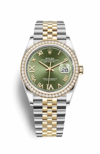 Rolex Datejust 36 Stainless Steel / Yellow Gold / Diamond / Olive Green Roman Diamond / Jubilee 126283RBR-0011 — фото часов Rolex Datejust 36 Stainless Steel / Yellow Gold / Diamond / Olive Green Roman Diamond / Jubilee 126283RBR-0011 — фото часов