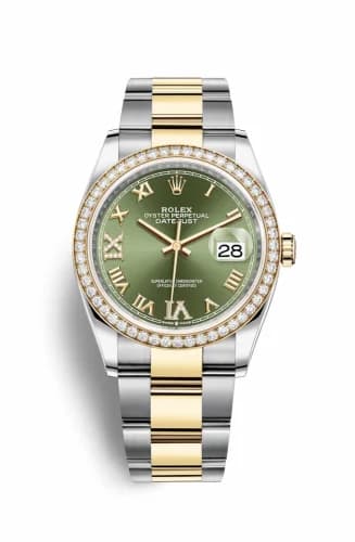 Rolex Datejust 36 Stainless Steel / Yellow Gold / Diamond / Olive Green Roman Diamond / Oyster 126283RBR-0012 — фото часов Rolex Datejust 36 Stainless Steel / Yellow Gold / Diamond / Olive Green Roman Diamond / Oyster 126283RBR-0012 — фото часов