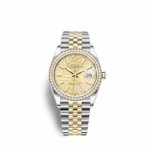 Rolex Datejust 36 Stainless Steel / Yellow Gold / Diamond / Champagne - Palm / Jubilee 126283RBR-0023 — фото часов Rolex Datejust 36 Stainless Steel / Yellow Gold / Diamond / Champagne - Palm / Jubilee 126283RBR-0023 — фото часов