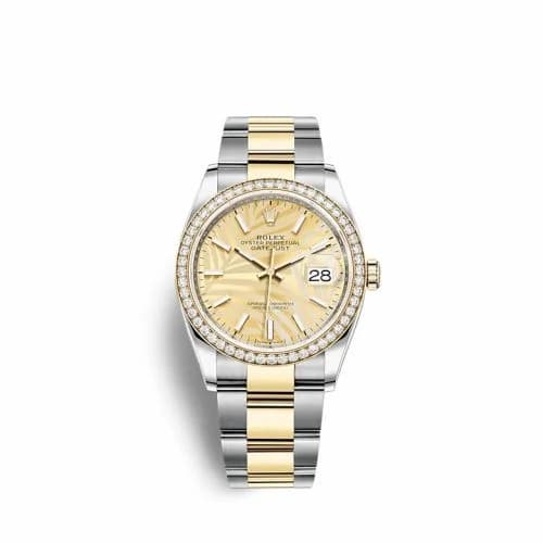 Rolex Datejust 36 Stainless Steel / Yellow Gold / Diamond / Champagne - Palm / Oyster 126283RBR-0024 — фото часов Rolex Datejust 36 Stainless Steel / Yellow Gold / Diamond / Champagne - Palm / Oyster 126283RBR-0024 — фото часов