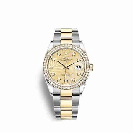 Rolex Datejust 36 Stainless Steel - Yellow Gold - Diamond / Champagne - Palm - Diamond / Oyster 126283RBR-0030 — фото часов Rolex Datejust 36 Stainless Steel - Yellow Gold - Diamond / Champagne - Palm - Diamond / Oyster 126283RBR-0030 — фото часов