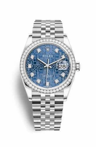 Rolex Datejust 36 Stainless Steel / Diamond / Blue Jubilee / Jubilee 126284RBR-0003 — фото часов Rolex Datejust 36 Stainless Steel / Diamond / Blue Jubilee / Jubilee 126284RBR-0003 — фото часов