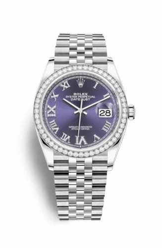 Rolex Datejust 36 Stainless Steel / Diamond / Aubergine Roman-Diamonds / Jubilee 126284RBR-0013 — фото часов Rolex Datejust 36 Stainless Steel / Diamond / Aubergine Roman-Diamonds / Jubilee 126284RBR-0013 — фото часов