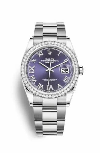 Rolex Datejust 36 Stainless Steel / Diamond / Aubergine Roman-Diamonds / Oyster 126284RBR-0014 — фото часов Rolex Datejust 36 Stainless Steel / Diamond / Aubergine Roman-Diamonds / Oyster 126284RBR-0014 — фото часов