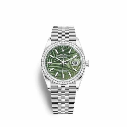 Rolex Datejust 36 Stainless Steel / Diamond / Green - Palm / Jubilee 126284RBR-0039 — фото часов Rolex Datejust 36 Stainless Steel / Diamond / Green - Palm / Jubilee 126284RBR-0039 — фото часов
