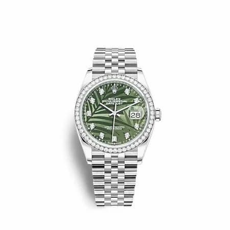 Rolex Datejust 36 Stainless Steel - Diamond / Green - Palm - Diamond / Jubilee 126284RBR-0047 — фото часов Rolex Datejust 36 Stainless Steel - Diamond / Green - Palm - Diamond / Jubilee 126284RBR-0047 — фото часов