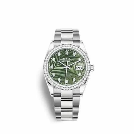 Rolex Datejust 36 Stainless Steel - Diamond / Green - Palm - Diamond / Oyster 126284RBR-0048 — фото часов Rolex Datejust 36 Stainless Steel - Diamond / Green - Palm - Diamond / Oyster 126284RBR-0048 — фото часов