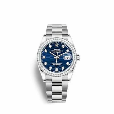 Rolex Datejust 36 Stainless Steel - Diamond / Blue - Fluted - Diamond / Oyster 126284RBR-0050 — фото часов Rolex Datejust 36 Stainless Steel - Diamond / Blue - Fluted - Diamond / Oyster 126284RBR-0050 — фото часов
