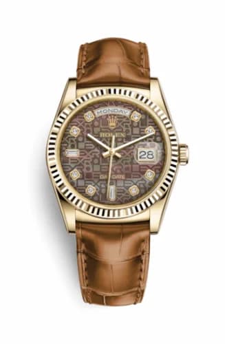 Rolex Day-Date 36 Yellow Gold / Strap / Black Computer Diamonds 118138-0018 — фото часов Rolex Day-Date 36 Yellow Gold / Strap / Black Computer Diamonds 118138-0018 — фото часов
