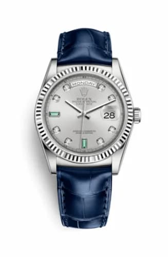 Rolex Day-Date 36 White Gold / Strap / Silver Diamond Emerald 118139-0053 — фото часов Rolex Day-Date 36 White Gold / Strap / Silver Diamond Emerald 118139-0053 — фото часов