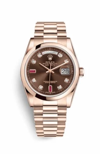 Rolex Day-Date 36 Everose Domed / President / Chocolate Diamonds Rubies 118205f-0104 — фото часов Rolex Day-Date 36 Everose Domed / President / Chocolate Diamonds Rubies 118205f-0104 — фото часов
