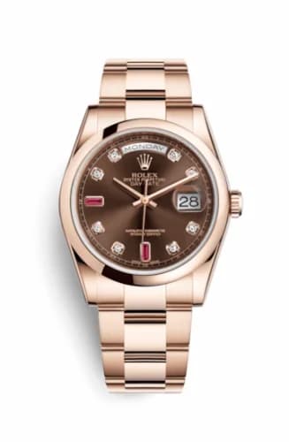 Rolex Day-Date 36 Everose Domed / Oyster / Chocolate Diamonds Rubies 118205f-0107 — фото часов Rolex Day-Date 36 Everose Domed / Oyster / Chocolate Diamonds Rubies 118205f-0107 — фото часов