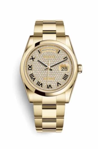 Rolex Day-Date 36 Yellow Gold Domed / Oyster / Paved Roman 118208-0137 — фото часов Rolex Day-Date 36 Yellow Gold Domed / Oyster / Paved Roman 118208-0137 — фото часов