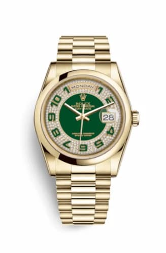 Rolex Day-Date 36 Yellow Gold Domed / President/ Green Paved 118208-0175 — фото часов Rolex Day-Date 36 Yellow Gold Domed / President/ Green Paved 118208-0175 — фото часов