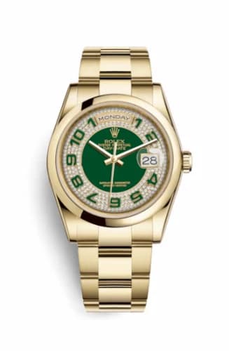 Rolex Day-Date 36 Yellow Gold Domed / Oyster / Green Paved 118208-0206 — фото часов Rolex Day-Date 36 Yellow Gold Domed / Oyster / Green Paved 118208-0206 — фото часов