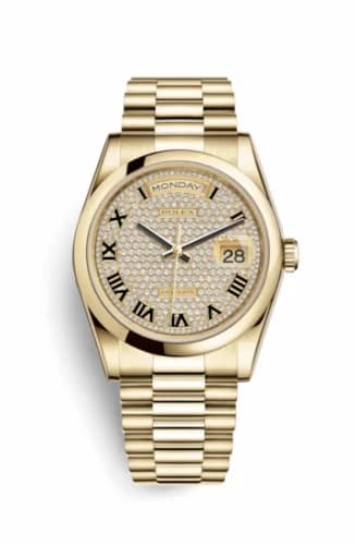 Rolex Day-Date 36 Yellow Gold Domed / President / Paved Roman 118208-0214 — фото часов Rolex Day-Date 36 Yellow Gold Domed / President / Paved Roman 118208-0214 — фото часов