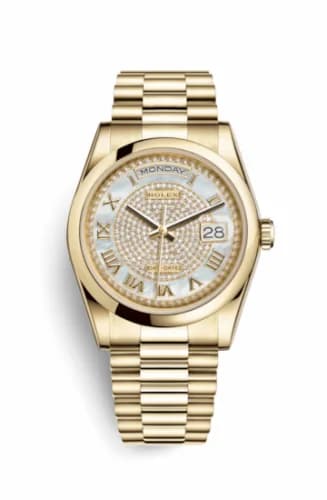Rolex Day-Date 36 Yellow Gold Domed / President / Paved Roman 118208-0313 — фото часов Rolex Day-Date 36 Yellow Gold Domed / President / Paved Roman 118208-0313 — фото часов