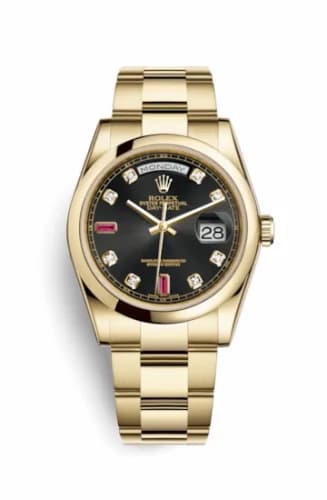 Rolex Day-Date 36 Yellow Gold Domed / Oyster / Black Diamonds Rubies 118208-0322 — фото часов Rolex Day-Date 36 Yellow Gold Domed / Oyster / Black Diamonds Rubies 118208-0322 — фото часов