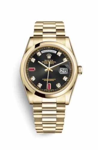 Rolex Day-Date 36 Yellow Gold Domed / President / Black Diamonds Rubies 118208-0323 — фото часов Rolex Day-Date 36 Yellow Gold Domed / President / Black Diamonds Rubies 118208-0323 — фото часов