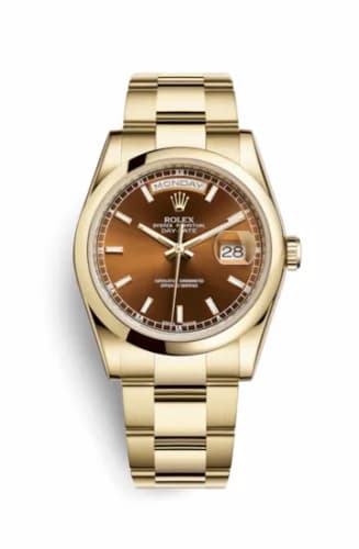 Rolex Day-Date 36 Yellow Gold Domed / Oyster / Cognac 118208-0343 — фото часов Rolex Day-Date 36 Yellow Gold Domed / Oyster / Cognac 118208-0343 — фото часов