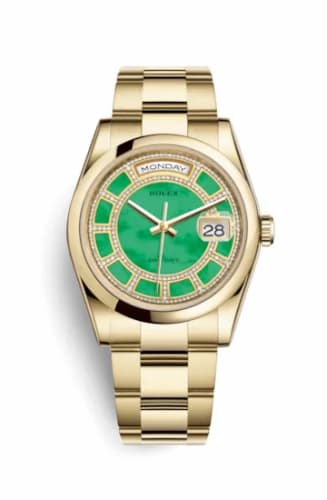 Rolex Day-Date 36 Yellow Gold Domed / Oyster / Green Jade Carousel 118208-0353 — фото часов Rolex Day-Date 36 Yellow Gold Domed / Oyster / Green Jade Carousel 118208-0353 — фото часов