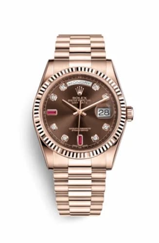 Rolex Day-Date 36 Everose Fluted / President / Chocolate Diamonds Rubies 118235f-0093 — фото часов Rolex Day-Date 36 Everose Fluted / President / Chocolate Diamonds Rubies 118235f-0093 — фото часов