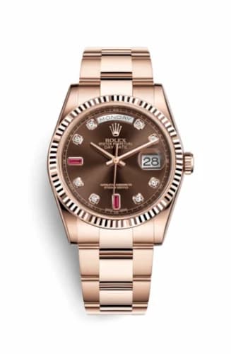 Rolex Day-Date 36 Everose Fluted / Oyster / Chocolate Diamonds Rubies 118235f-0096 — фото часов Rolex Day-Date 36 Everose Fluted / Oyster / Chocolate Diamonds Rubies 118235f-0096 — фото часов