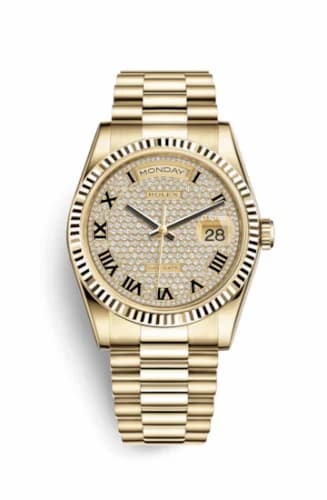 Rolex Day-Date 36 Yellow Gold Fluted / President / Paved Roman 118238-0129 — фото часов Rolex Day-Date 36 Yellow Gold Fluted / President / Paved Roman 118238-0129 — фото часов