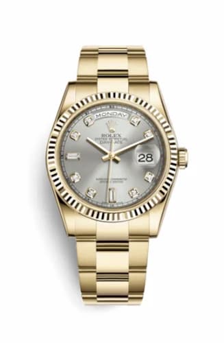 Rolex Day-Date 36 Yellow Gold Fluted / Oyster / Silver Diamonds 118238-0163