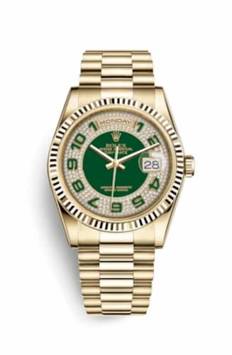 Rolex Day-Date 36 Yellow Gold Fluted / President / Green Paved 118238-0237 — фото часов Rolex Day-Date 36 Yellow Gold Fluted / President / Green Paved 118238-0237 — фото часов