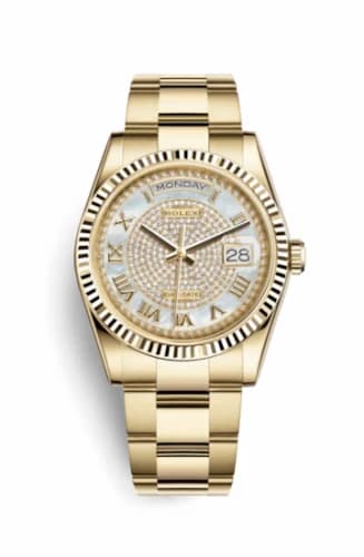 Rolex Day-Date 36 Yellow Gold Fluted / Oyster Diamond / Paved Roman 118238-0386 — фото часов Rolex Day-Date 36 Yellow Gold Fluted / Oyster Diamond / Paved Roman 118238-0386 — фото часов