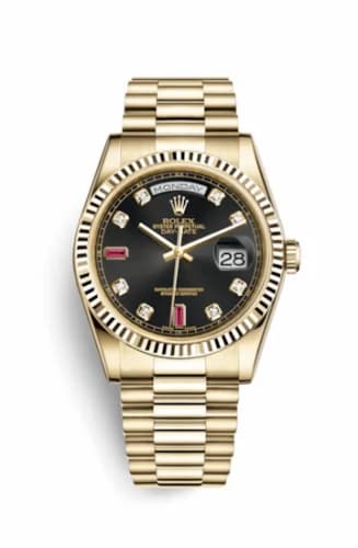 Rolex Day-Date 36 Yellow Gold Fluted / President / Black Diamonds Rubies 118238-0394 — фото часов Rolex Day-Date 36 Yellow Gold Fluted / President / Black Diamonds Rubies 118238-0394 — фото часов