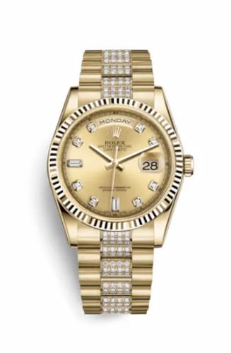 Rolex Day-Date 36 Yellow Gold Fluted / President Diamonds / Champagne Diamond 118238-0404 — фото часов Rolex Day-Date 36 Yellow Gold Fluted / President Diamonds / Champagne Diamond 118238-0404 — фото часов