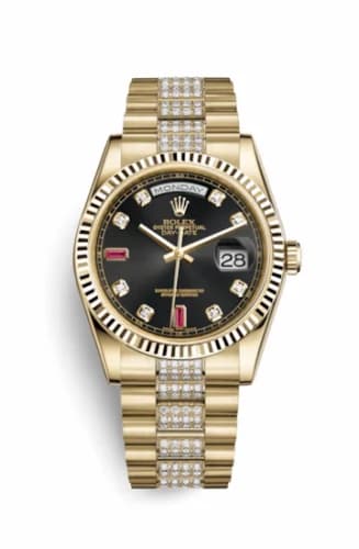 Rolex Day-Date 36 Yellow Gold Fluted / President Diamonds / Black Diamonds Rubies 118238-0405 — фото часов Rolex Day-Date 36 Yellow Gold Fluted / President Diamonds / Black Diamonds Rubies 118238-0405 — фото часов