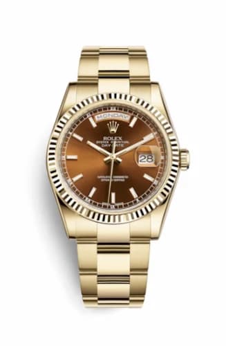 Rolex Day-Date 36 Yellow Gold Fluted / Oyster / Cognac 118238-0425 — фото часов Rolex Day-Date 36 Yellow Gold Fluted / Oyster / Cognac 118238-0425 — фото часов