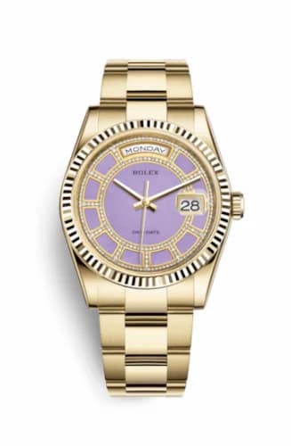Rolex Day-Date 36 Yellow Gold Fluted / Oyster / Lavender Jade Carousel 118238-0439 — фото часов Rolex Day-Date 36 Yellow Gold Fluted / Oyster / Lavender Jade Carousel 118238-0439 — фото часов