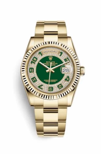Rolex Day-Date 36 Yellow Gold Domed / Oyster / Green Paved 118238-0473 — фото часов Rolex Day-Date 36 Yellow Gold Domed / Oyster / Green Paved 118238-0473 — фото часов