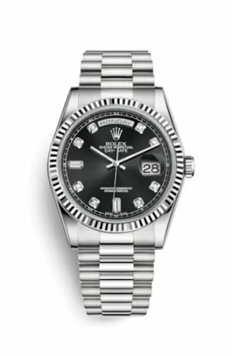 Rolex Day-Date 36 White Gold Fluted / President / Black Diamond 118239-0089 — фото часов Rolex Day-Date 36 White Gold Fluted / President / Black Diamond 118239-0089 — фото часов