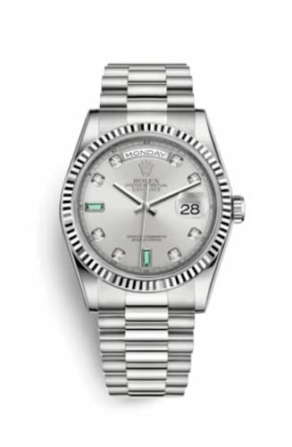 Rolex Day-Date 36 White Gold Fluted / President / Silver Diamond Emerald 118239-0269 — фото часов Rolex Day-Date 36 White Gold Fluted / President / Silver Diamond Emerald 118239-0269 — фото часов