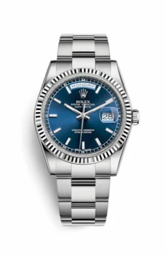Rolex Day-Date 36 White Gold Fluted / Oyster / Blue 118239-0303 — фото часов Rolex Day-Date 36 White Gold Fluted / Oyster / Blue 118239-0303 — фото часов