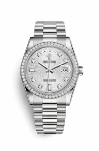 Rolex Day-Date 36 Platinum Diamonds / President / Silver Computer 118346-0050 — фото часов Rolex Day-Date 36 Platinum Diamonds / President / Silver Computer 118346-0050 — фото часов