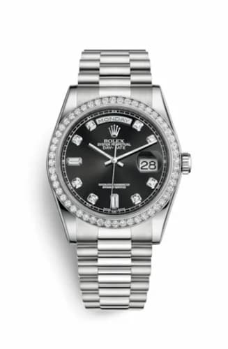 Rolex Day-Date 36 Platinum Diamonds / President / Black Diamonds 118346-0065 — фото часов Rolex Day-Date 36 Platinum Diamonds / President / Black Diamonds 118346-0065 — фото часов