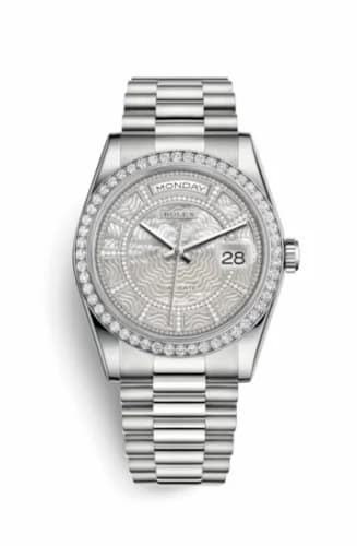 Rolex Day-Date 36 Platinum Diamonds / President / MOP Carousel 118346-0087 — фото часов Rolex Day-Date 36 Platinum Diamonds / President / MOP Carousel 118346-0087 — фото часов
