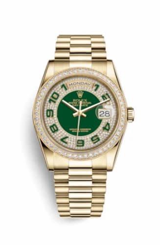 Rolex Day-Date 36 Yellow Gold Diamonds / President / Green Arabic 118348-0054 — фото часов Rolex Day-Date 36 Yellow Gold Diamonds / President / Green Arabic 118348-0054 — фото часов
