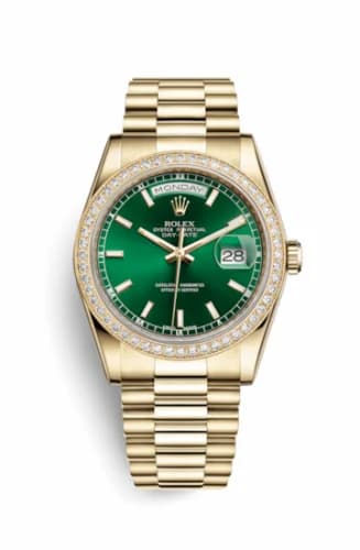 Rolex Day-Date 36 Yellow Gold Diamonds / President / Green 118348-0161 — фото часов Rolex Day-Date 36 Yellow Gold Diamonds / President / Green 118348-0161 — фото часов