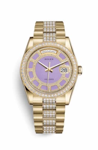 Rolex Day-Date 36 Yellow Gold Diamonds / President Diamonds / Lavender Jade Carousel 118348-0195 — фото часов Rolex Day-Date 36 Yellow Gold Diamonds / President Diamonds / Lavender Jade Carousel 118348-0195 — фото часов